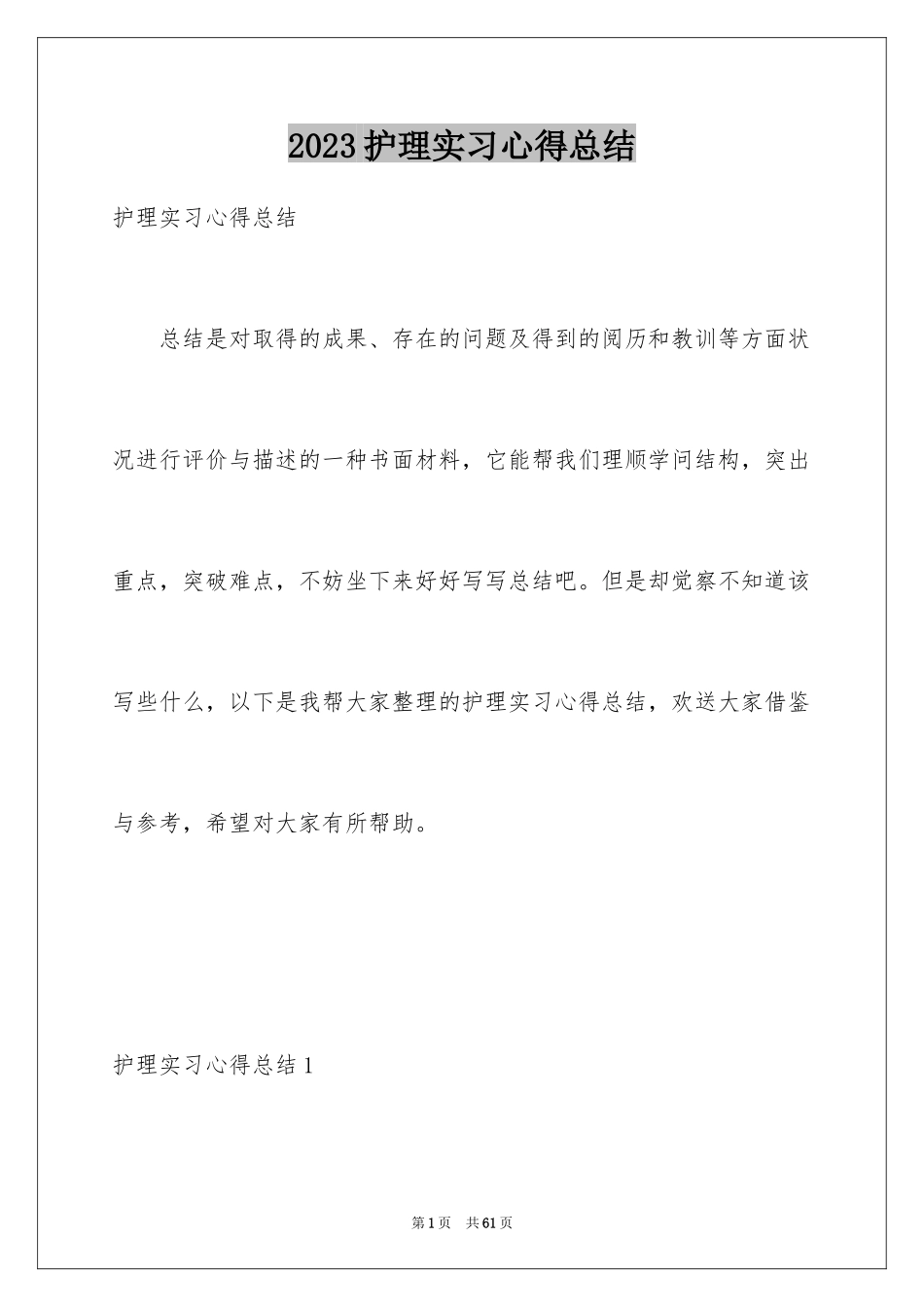 2023护理实习心得总结范文.docx_第1页