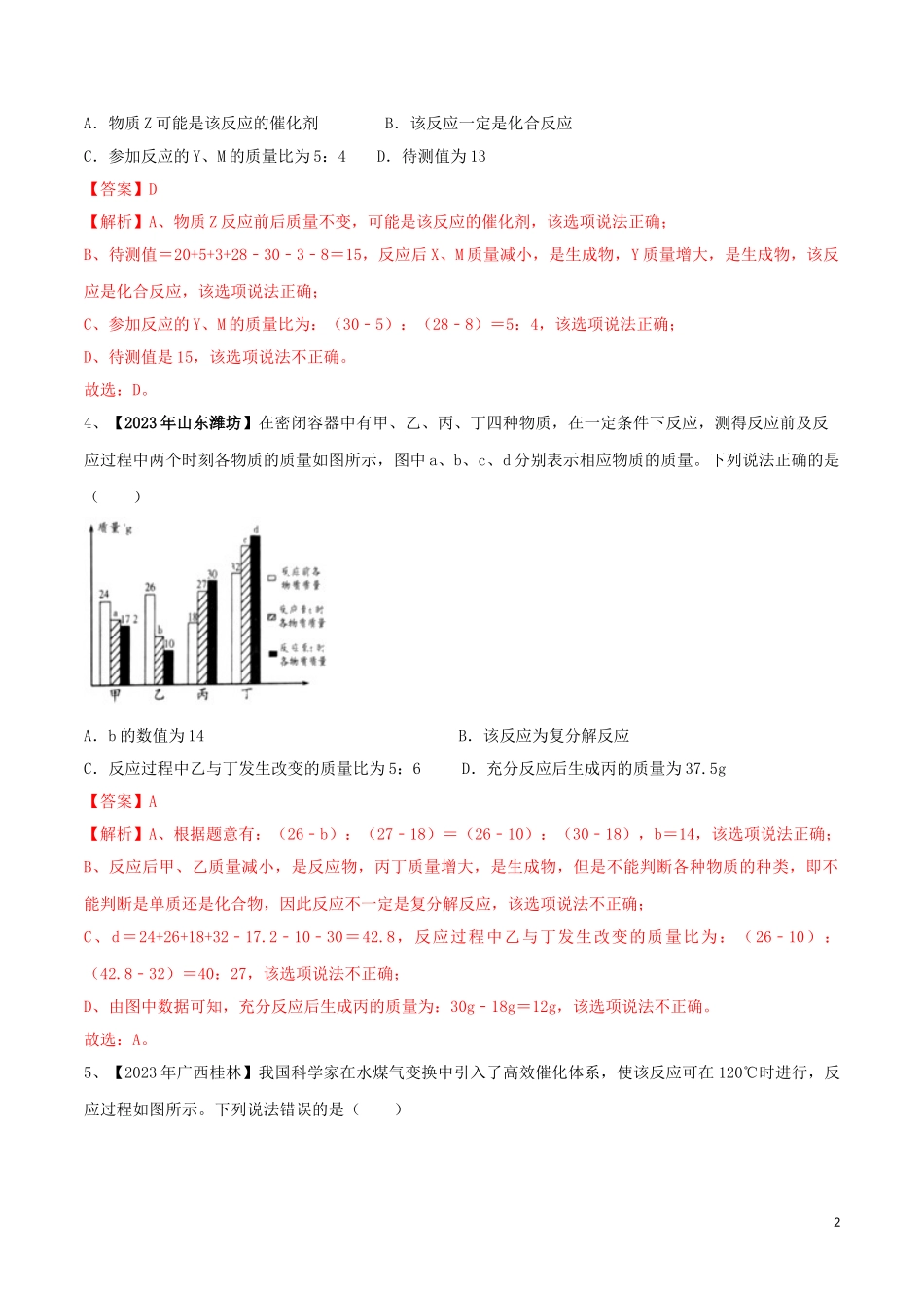 2023学年中考化学一轮复习讲练测专题十四质量守恒定律测试含解析（人教版）.doc_第2页