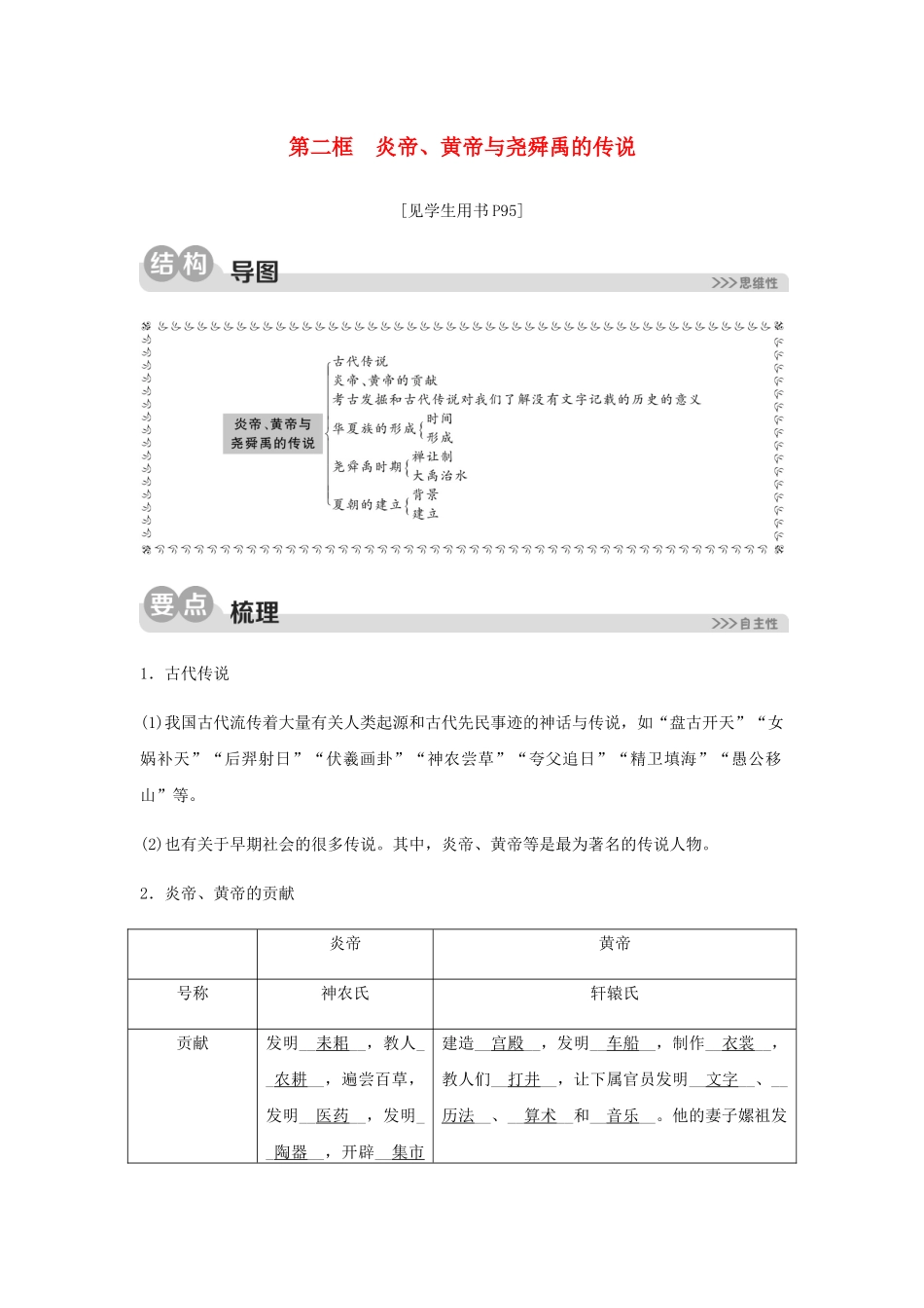 2023学年七年级历史与社会下册第八单元文明探源第三课中华文明探源第二框炎帝黄帝与尧舜禹的传说同步测试含解析（人教版）.docx_第1页