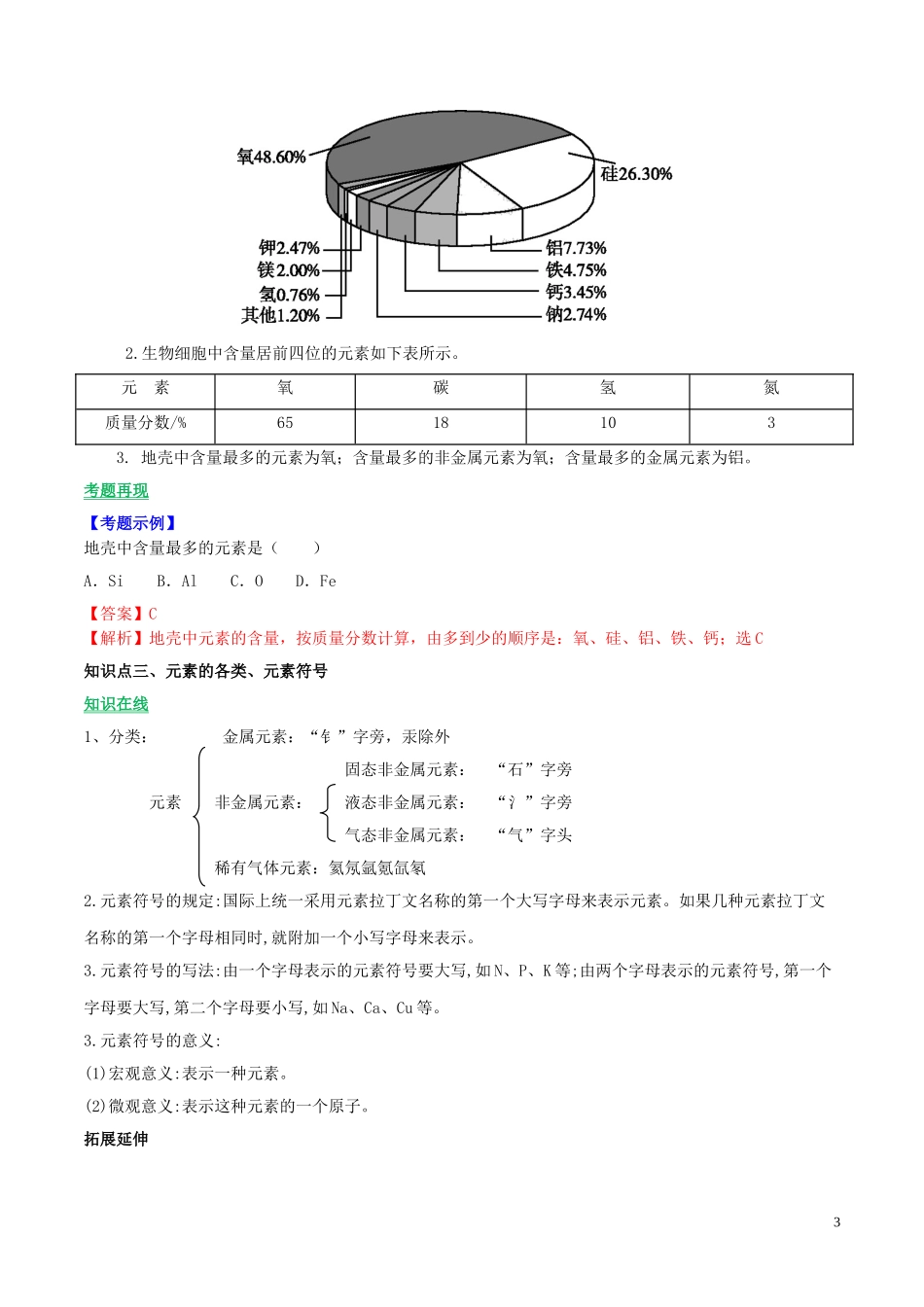 2023学年九年级化学上册第三单元物质构成的奥秘课题3元素讲学含解析新版（人教版）.doc_第3页