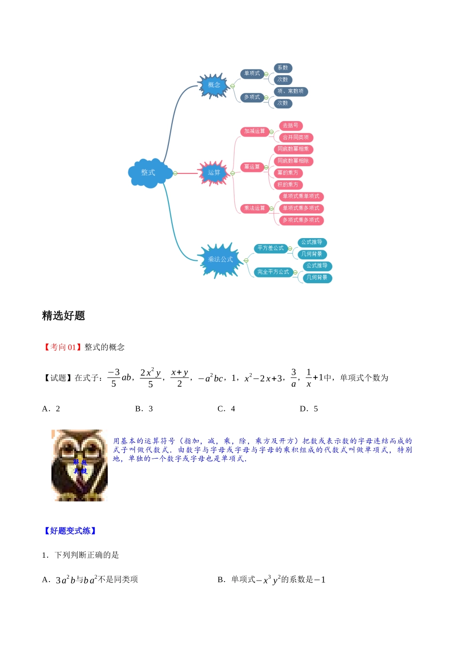2023学年中考数学一轮复习整式及其运算考点讲义及练习含解析.docx_第2页