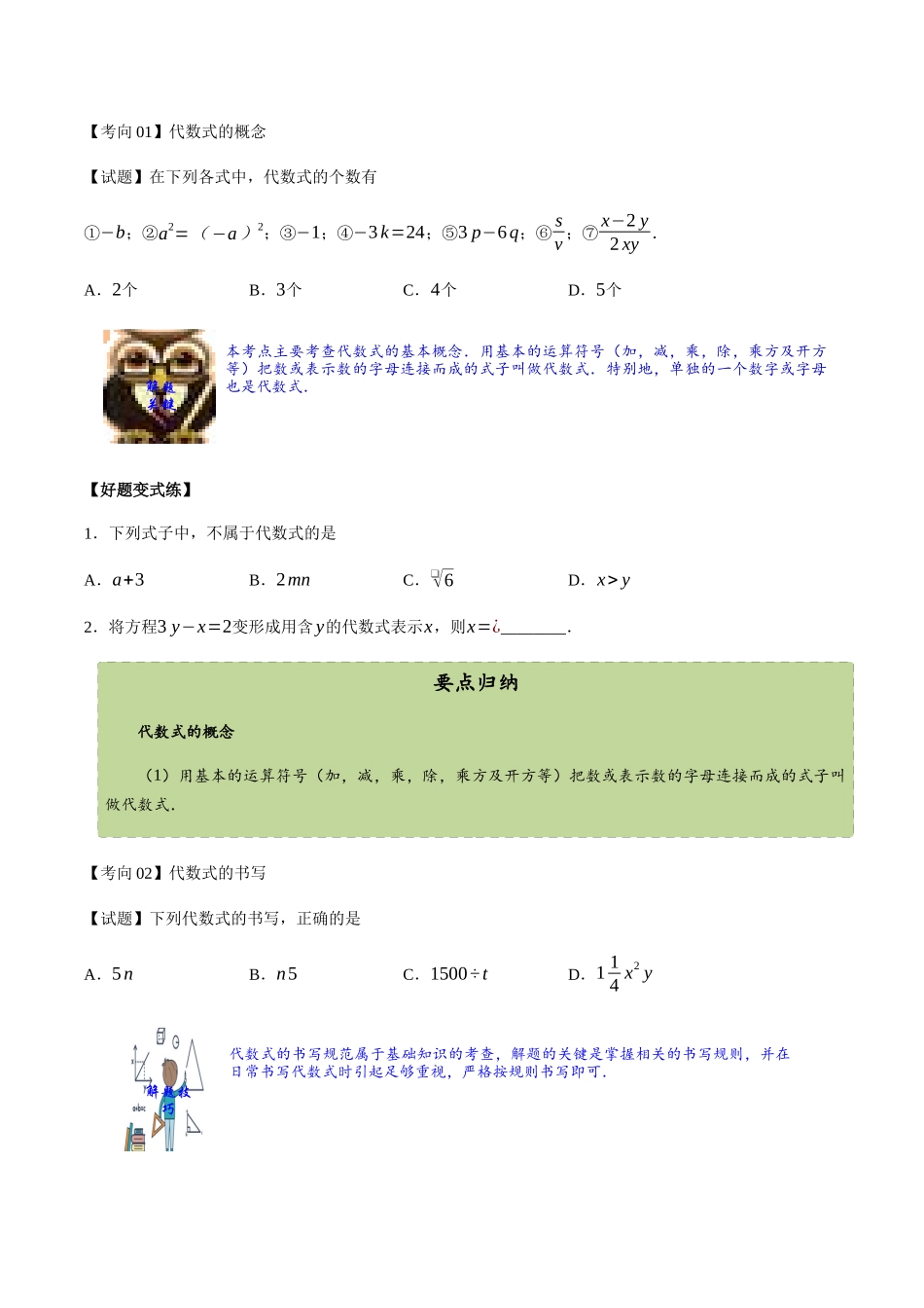 2023学年中考数学一轮复习代数式考点讲义及练习含解析.docx_第2页