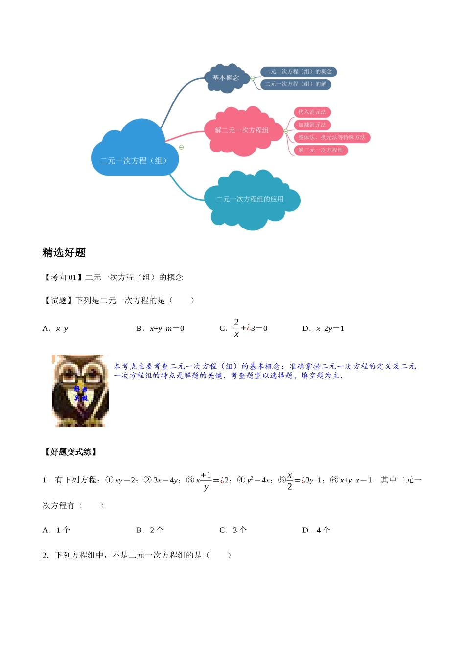2023学年中考数学一轮复习二元一次方程组及其应用考点讲义及练习含解析.docx_第2页