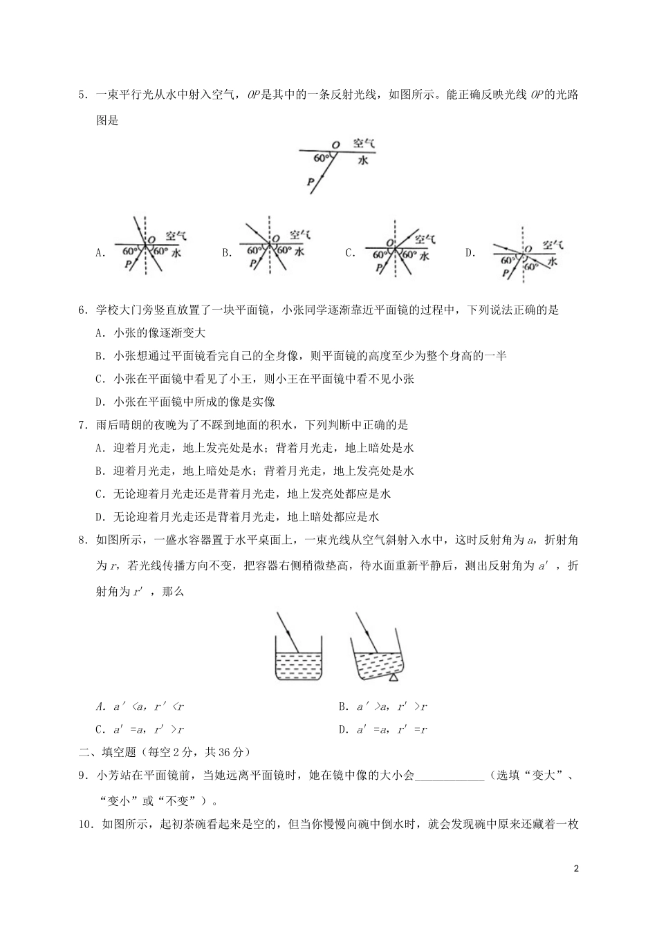 2023学年八年级物理上学期期末复习专项训练四光现象含解析新版（人教版）.doc_第2页