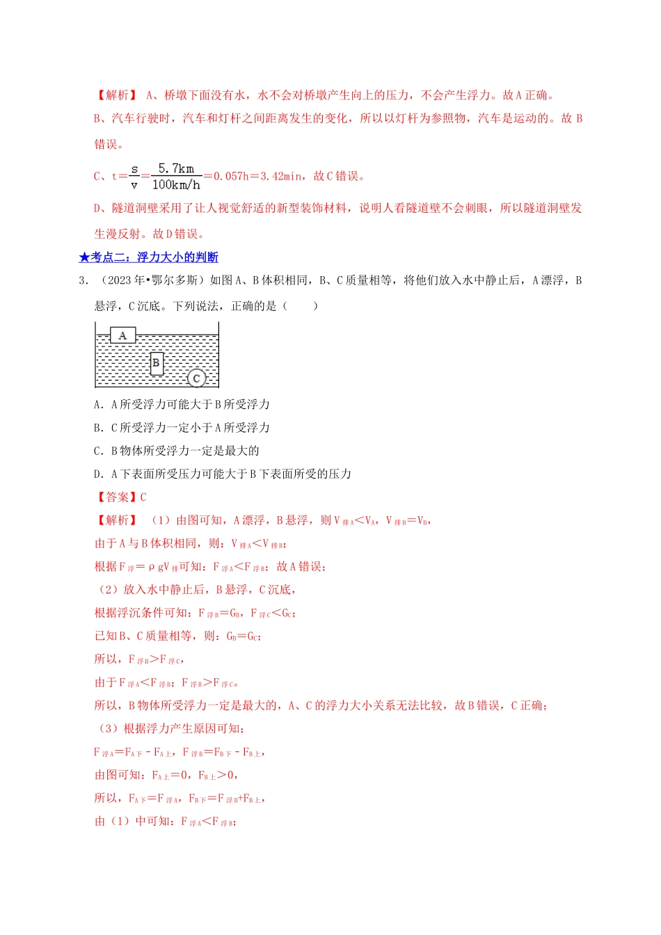 2023学年中考物理高频考点讲解专题12浮力及其应用练习含解析.doc_第2页