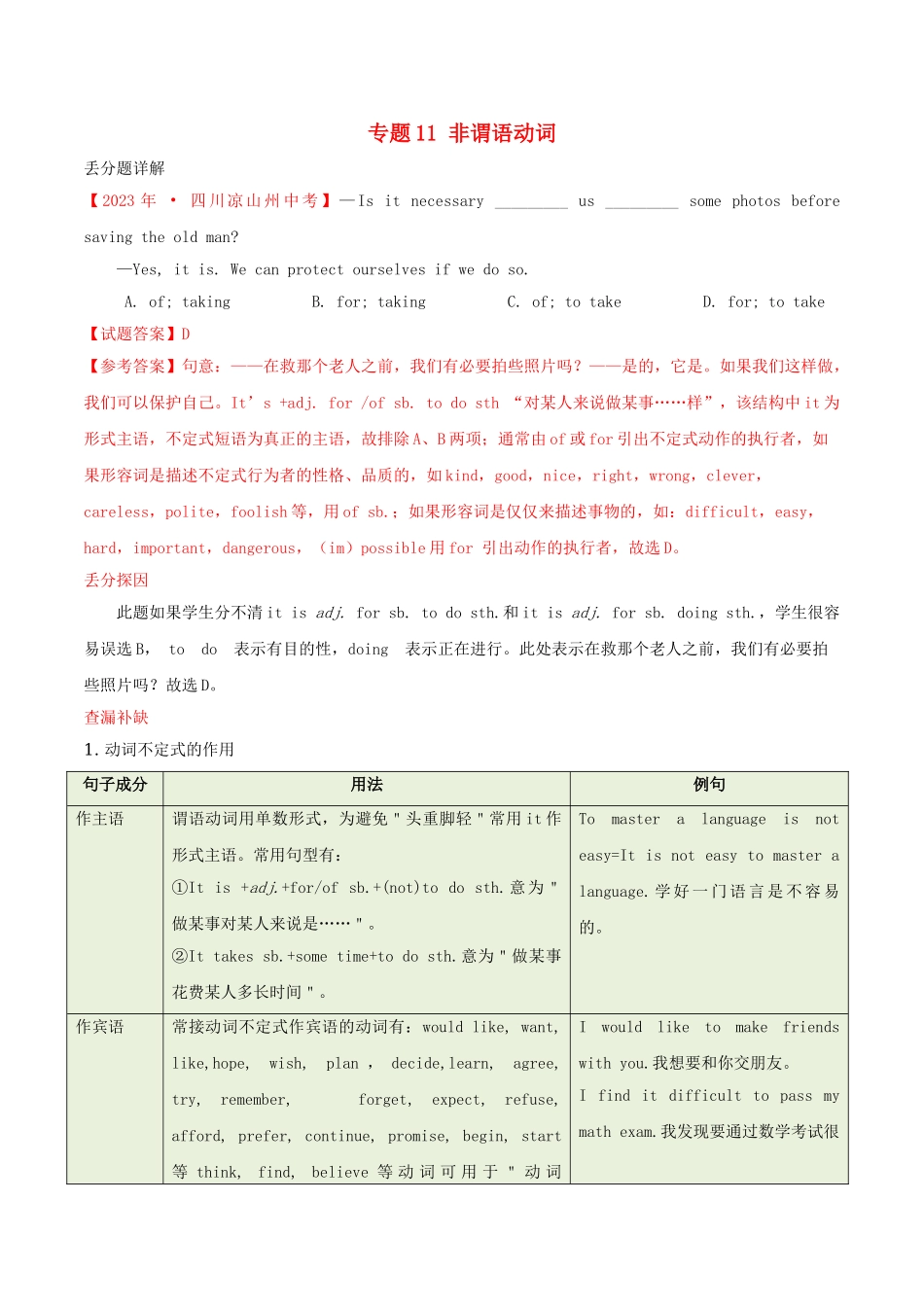 2023学年中考英语易错易丢分专题11非谓语动词含解析.doc_第1页