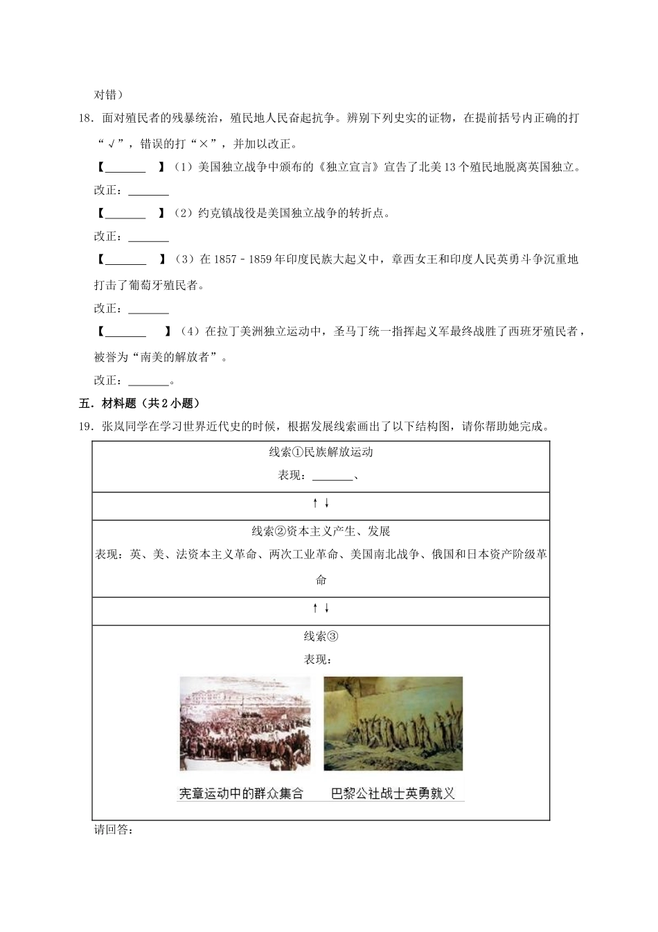 2023学年九年级历史下册第1单元殖民地人民的反抗与资本主义制度的扩展测试卷含解析（人教版）.doc_第3页