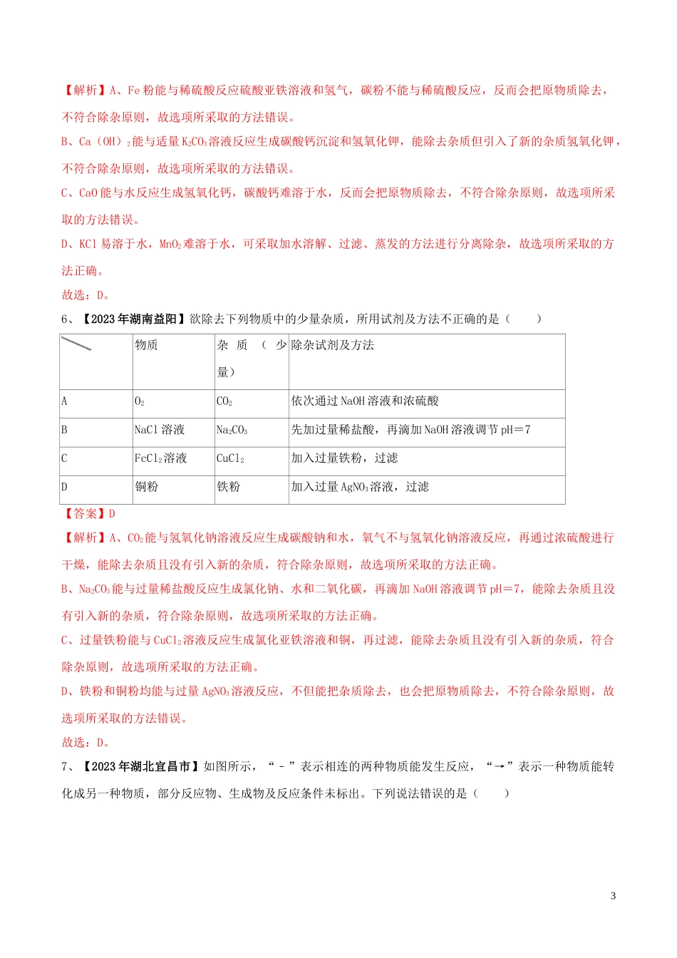 2023学年中考化学一轮复习讲练测专题十九物质的检验与鉴别推断和分离与提纯测试含解析（人教版）.doc_第3页