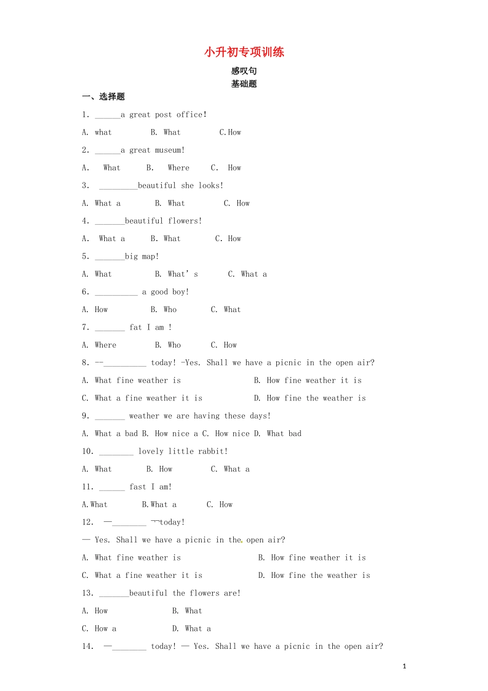 2023学年小升初英语知识专项训练时态与句法18感叹句含解析.docx_第1页