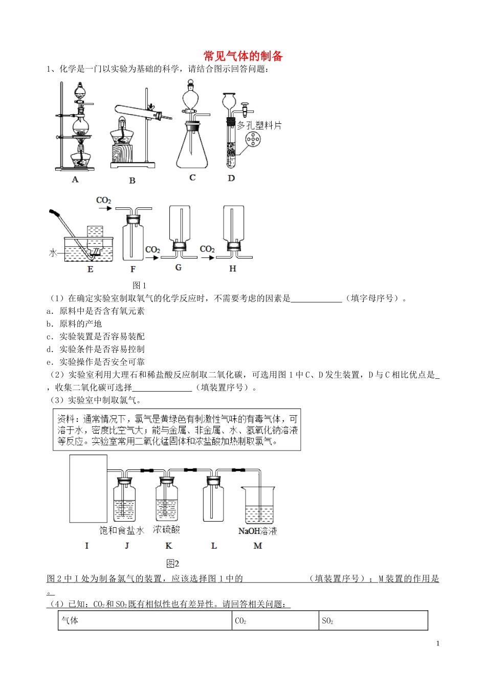 2023学年届中考化学总复习冲刺考点专题常见气体的制备含解析.doc_第1页