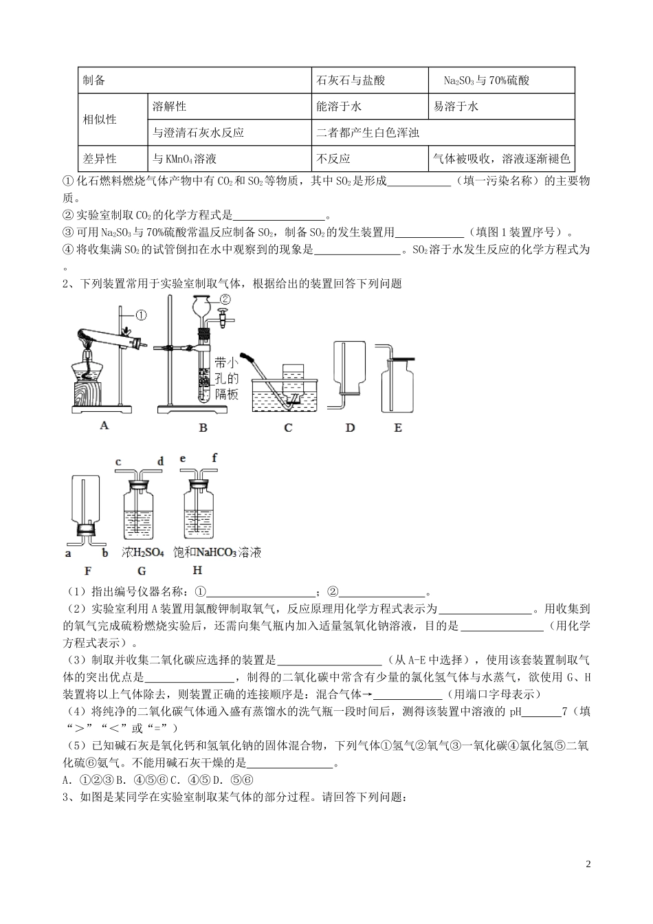 2023学年届中考化学总复习冲刺考点专题常见气体的制备含解析.doc_第2页
