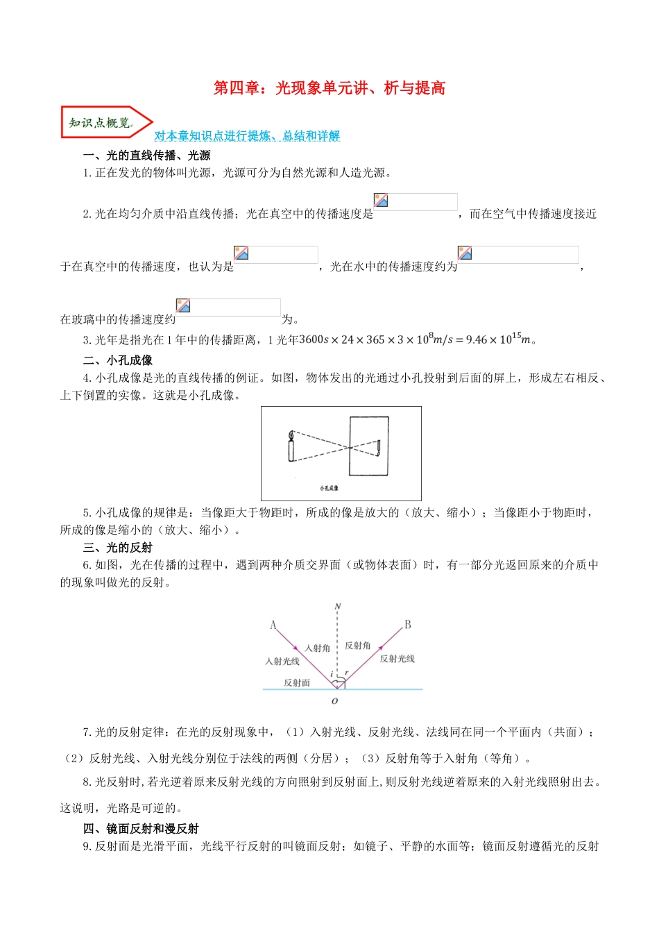 2023学年八年级物理上册第四章光现象单元讲析与提高含解析新版（人教版）.doc_第1页