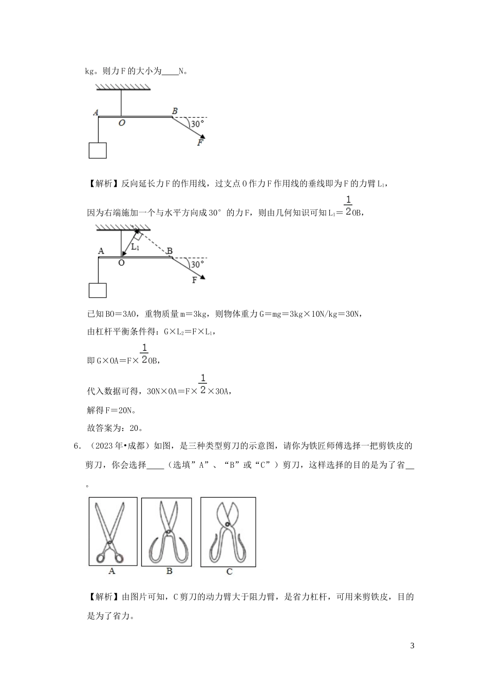 2023学年八年级物理全册10.1科学探究：杠杆的平衡条件检测含解析新版沪科版.docx_第3页