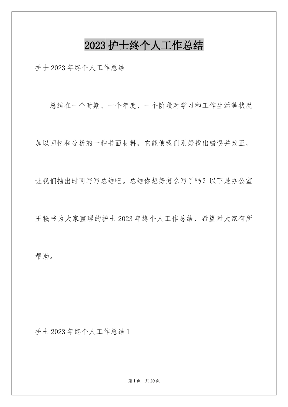 2023护士终个人工作总结1范文.docx_第1页