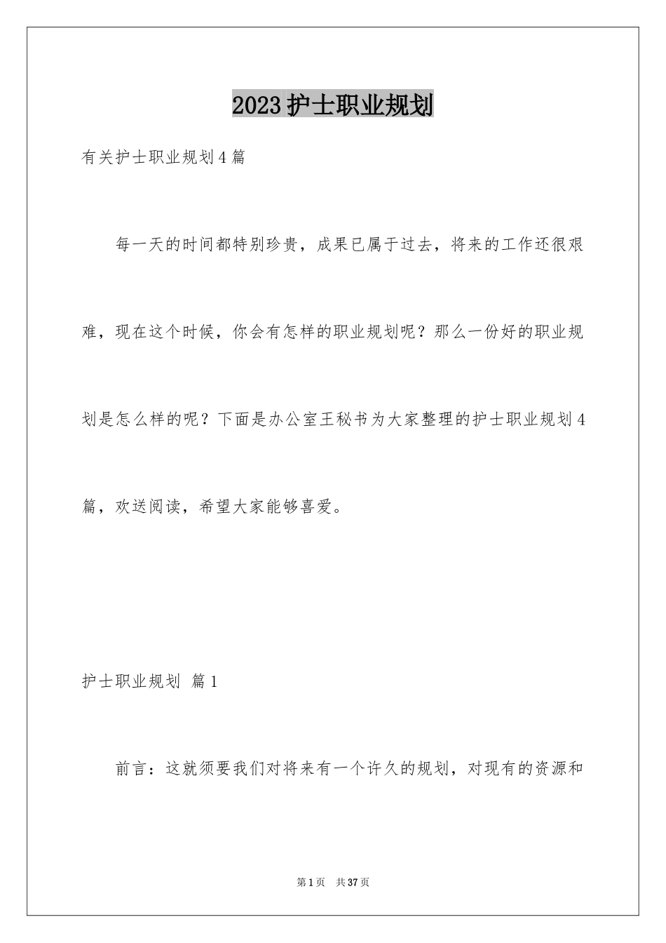 2023护士职业规划28范文.docx_第1页