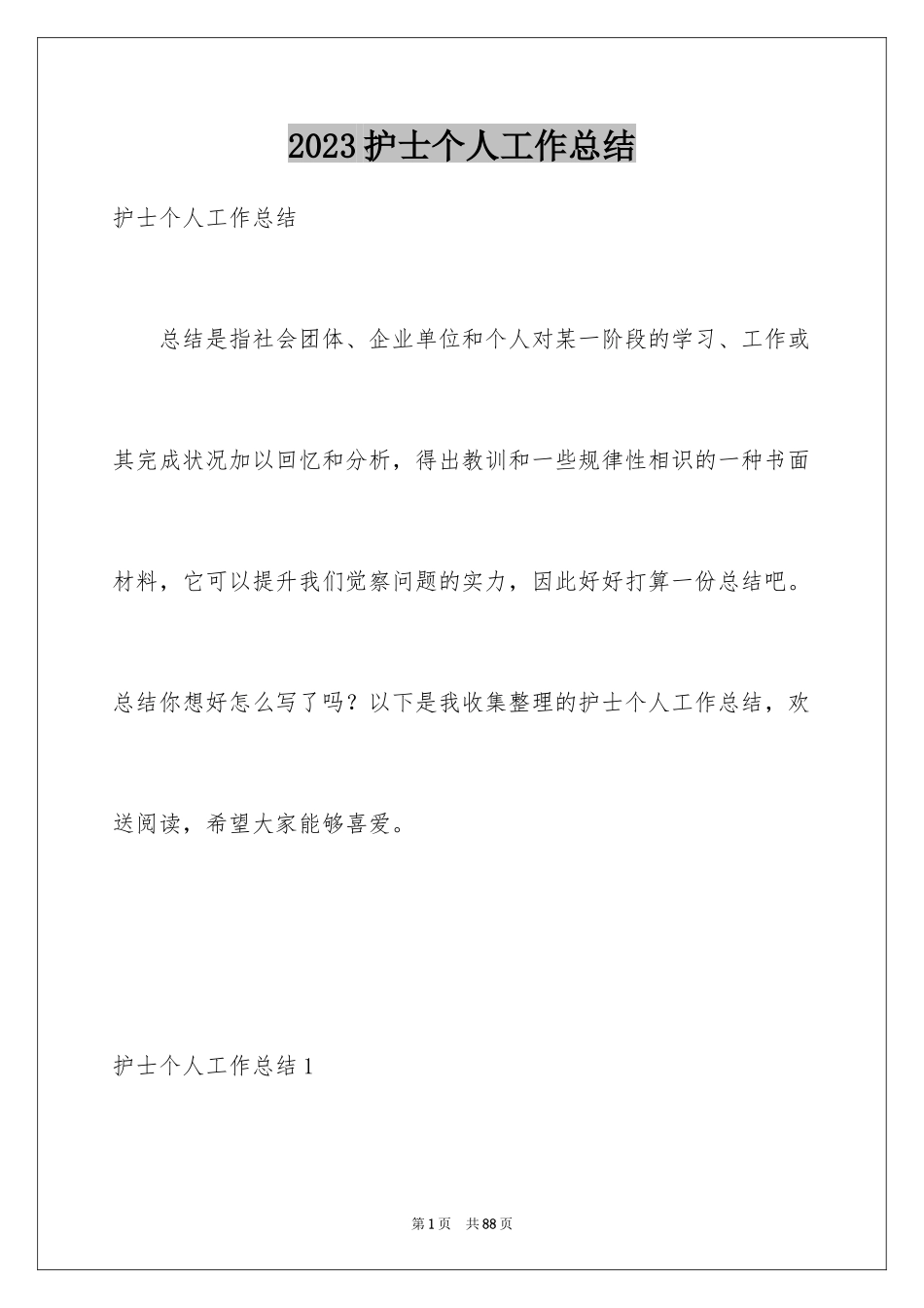 2023护士个人工作总结29范文.docx_第1页