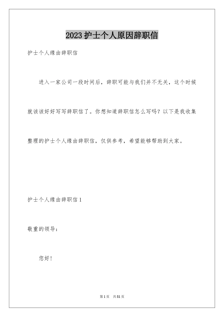 2023护士个人原因辞职信28范文.docx_第1页