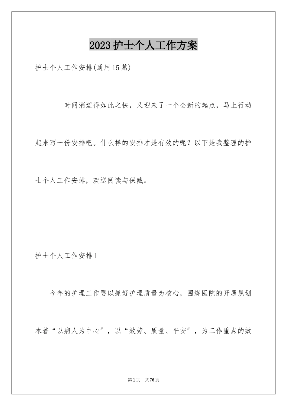 2023护士个人工作计划17范文.docx_第1页
