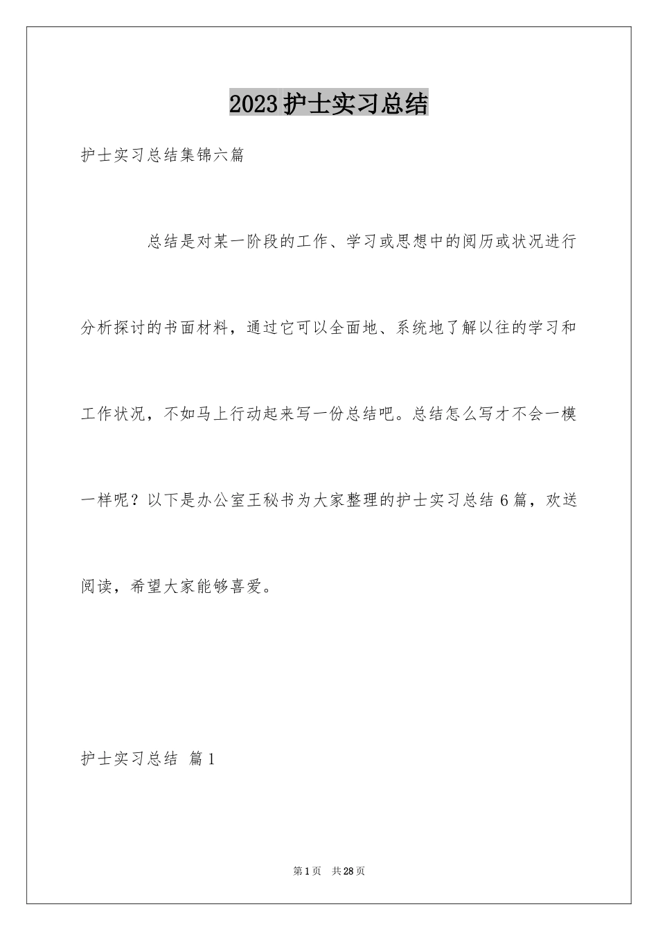 2023护士实习总结8范文.docx_第1页