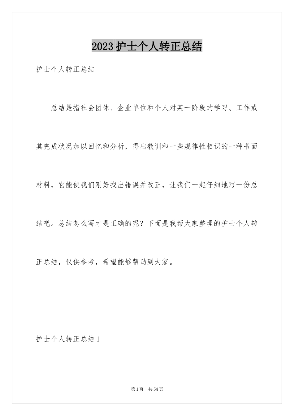 2023护士个人转正总结范文.docx_第1页