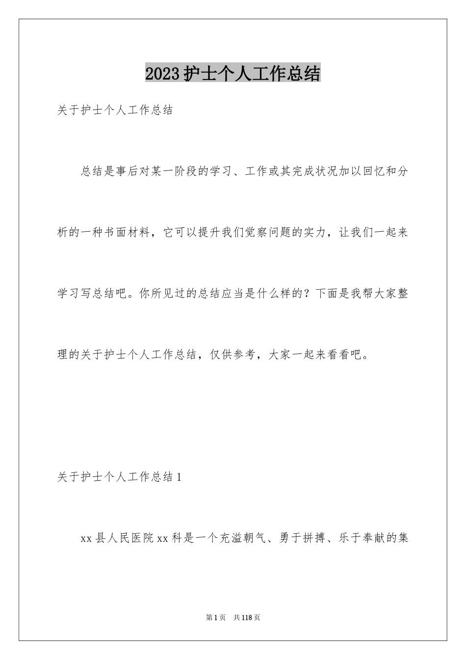 2023护士个人工作总结23范文.docx_第1页