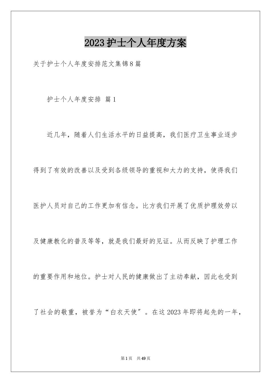 2023护士个人年度计划11范文.docx_第1页