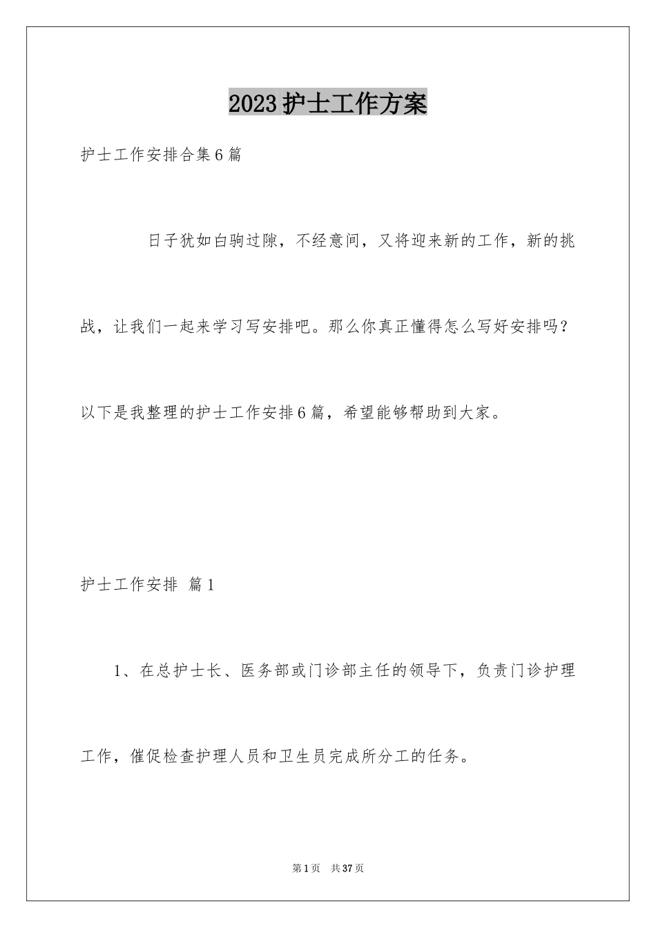 2023护士工作计划30范文.docx_第1页