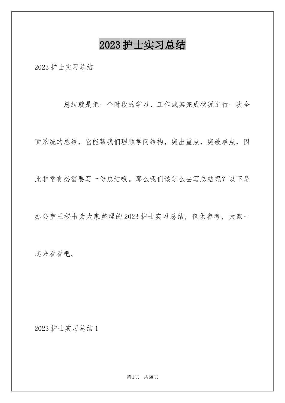 2023护士实习总结16范文.docx_第1页