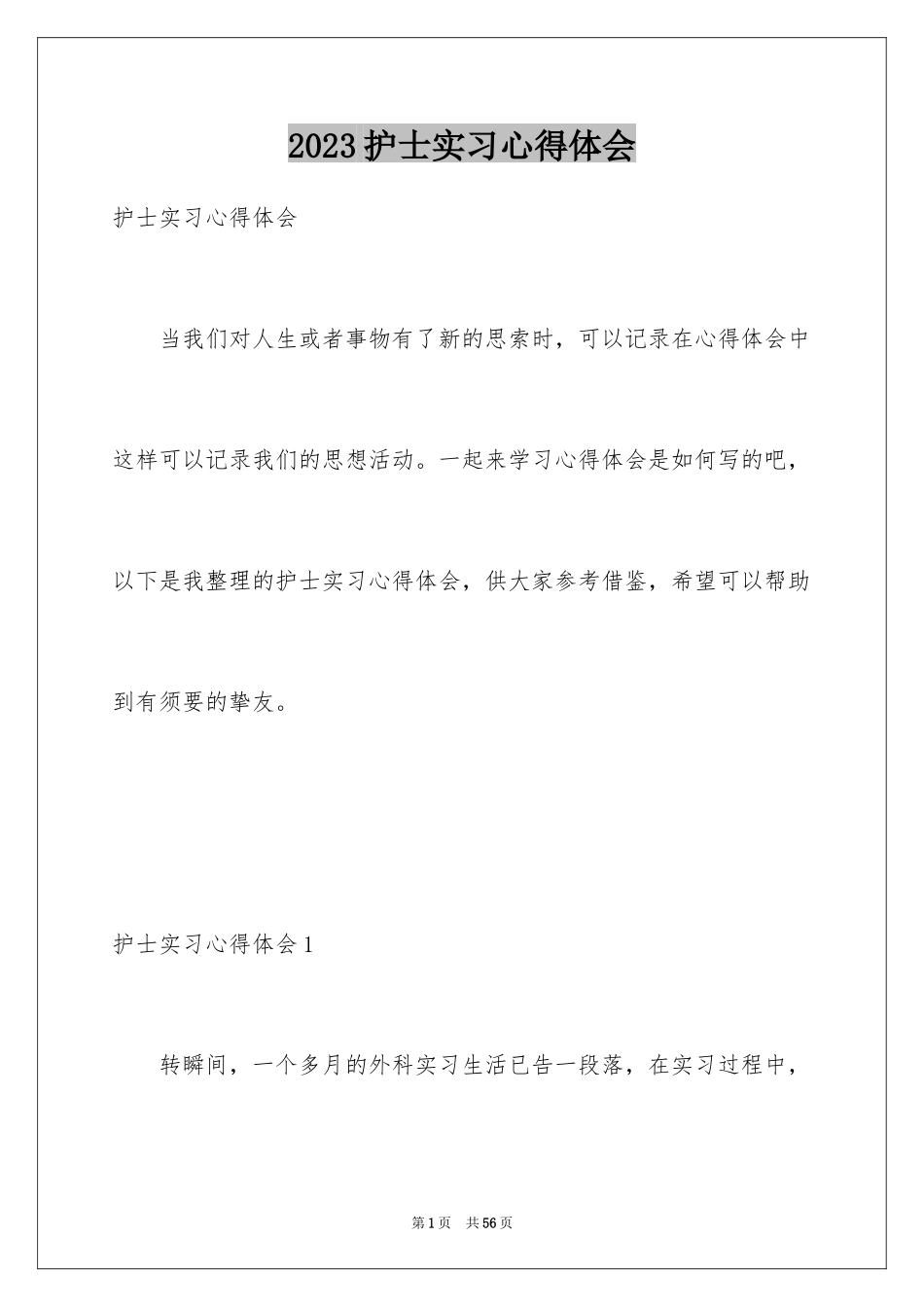 2023护士实习心得体会范文.docx_第1页