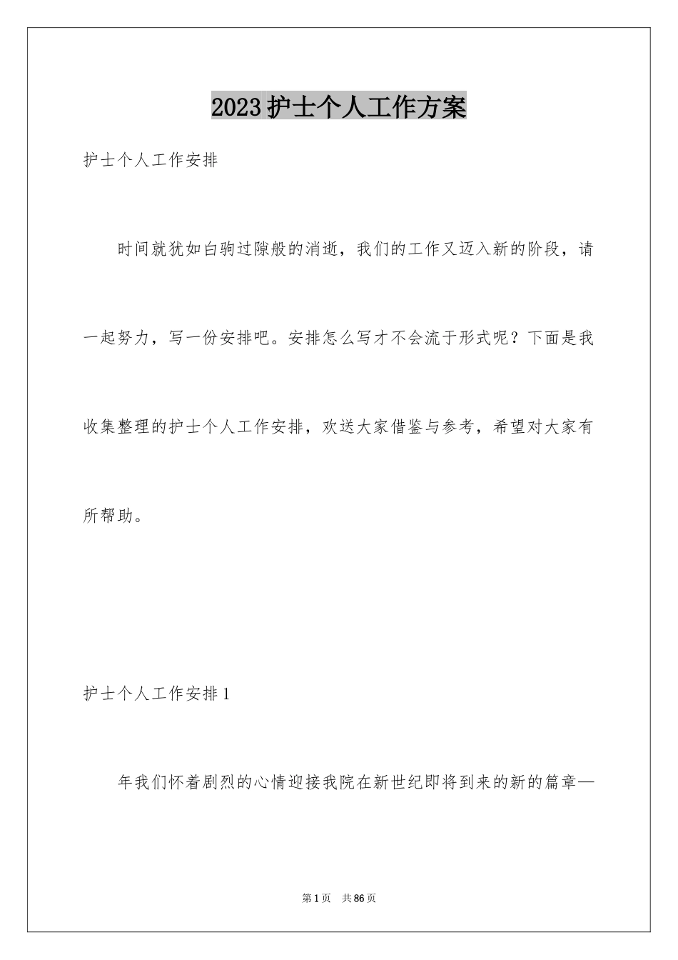 2023护士个人工作计划14范文.docx_第1页