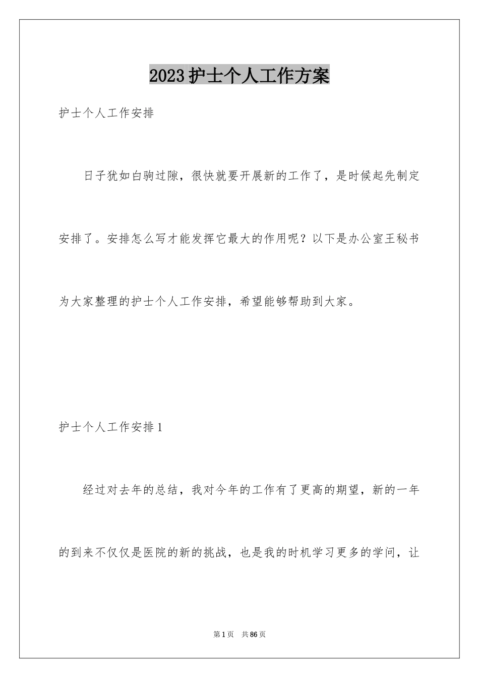 2023护士个人工作计划31范文.docx_第1页