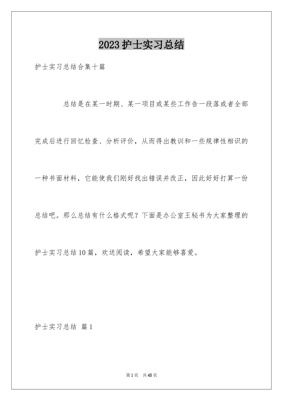 2023护士实习总结7范文.docx_第1页