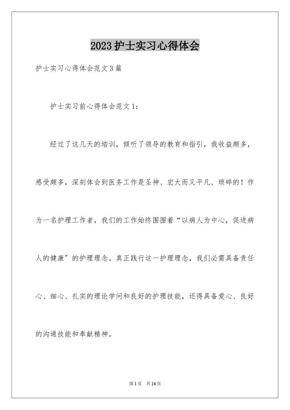 2023护士实习心得体会13范文.docx_第1页