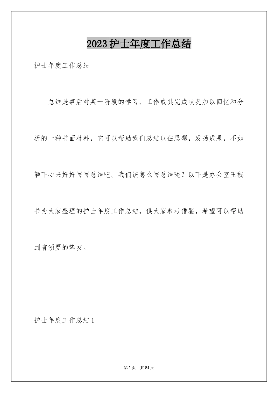 2023护士年度工作总结2范文.docx_第1页