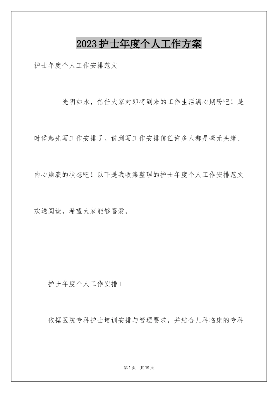 2023护士年度个人工作计划范文.docx_第1页