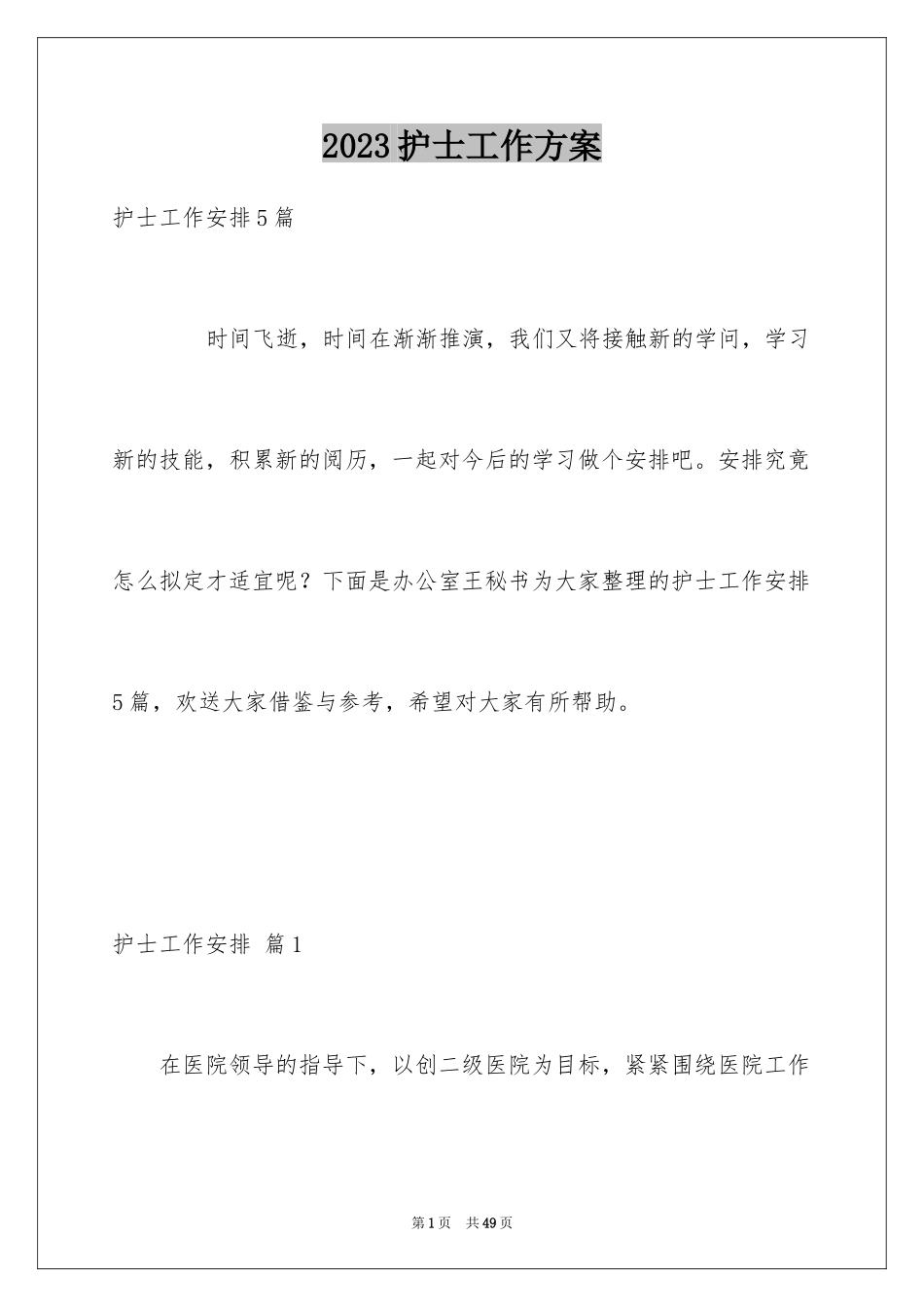 2023护士工作计划48范文.docx_第1页