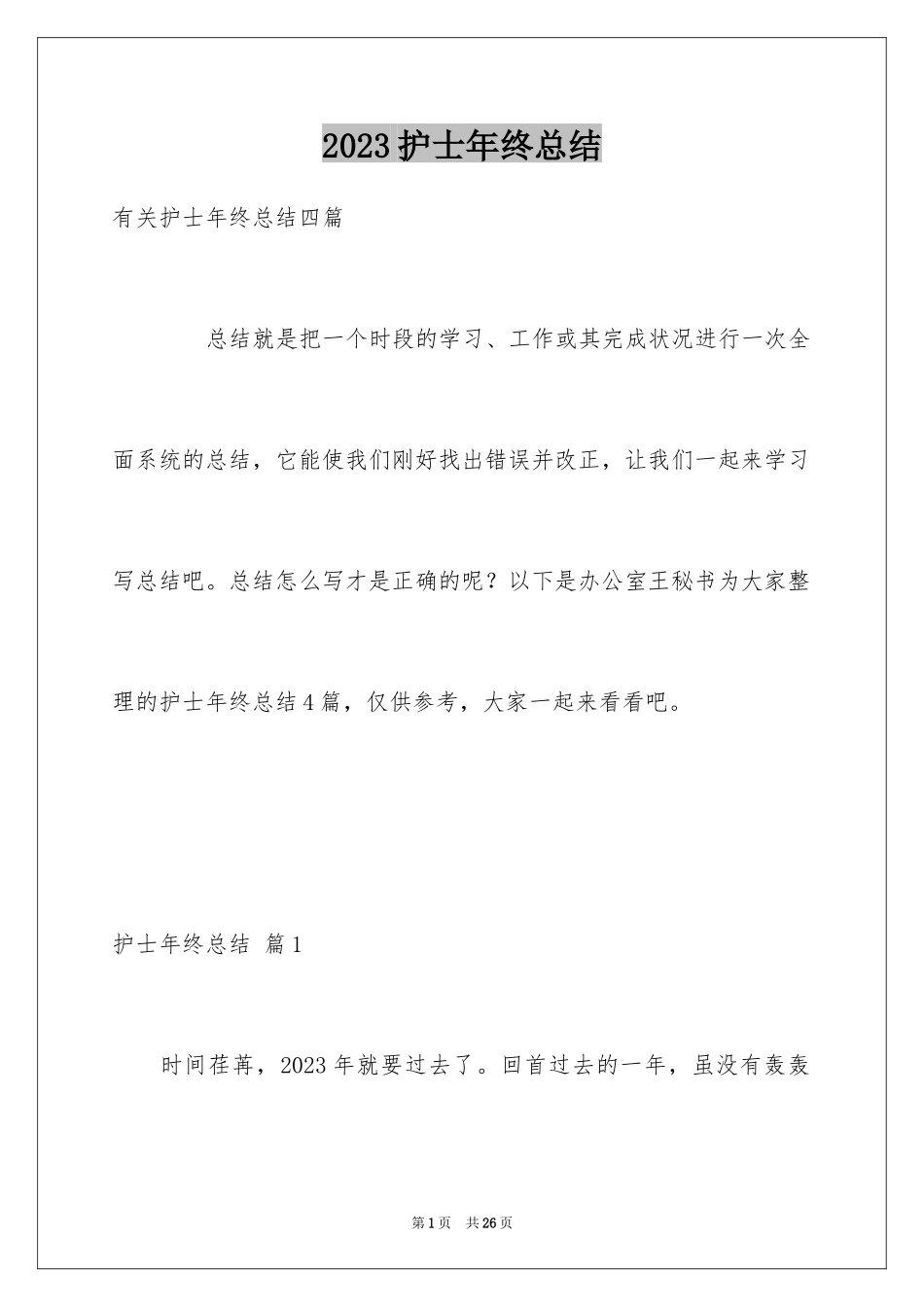 2023护士年终总结19范文.docx_第1页