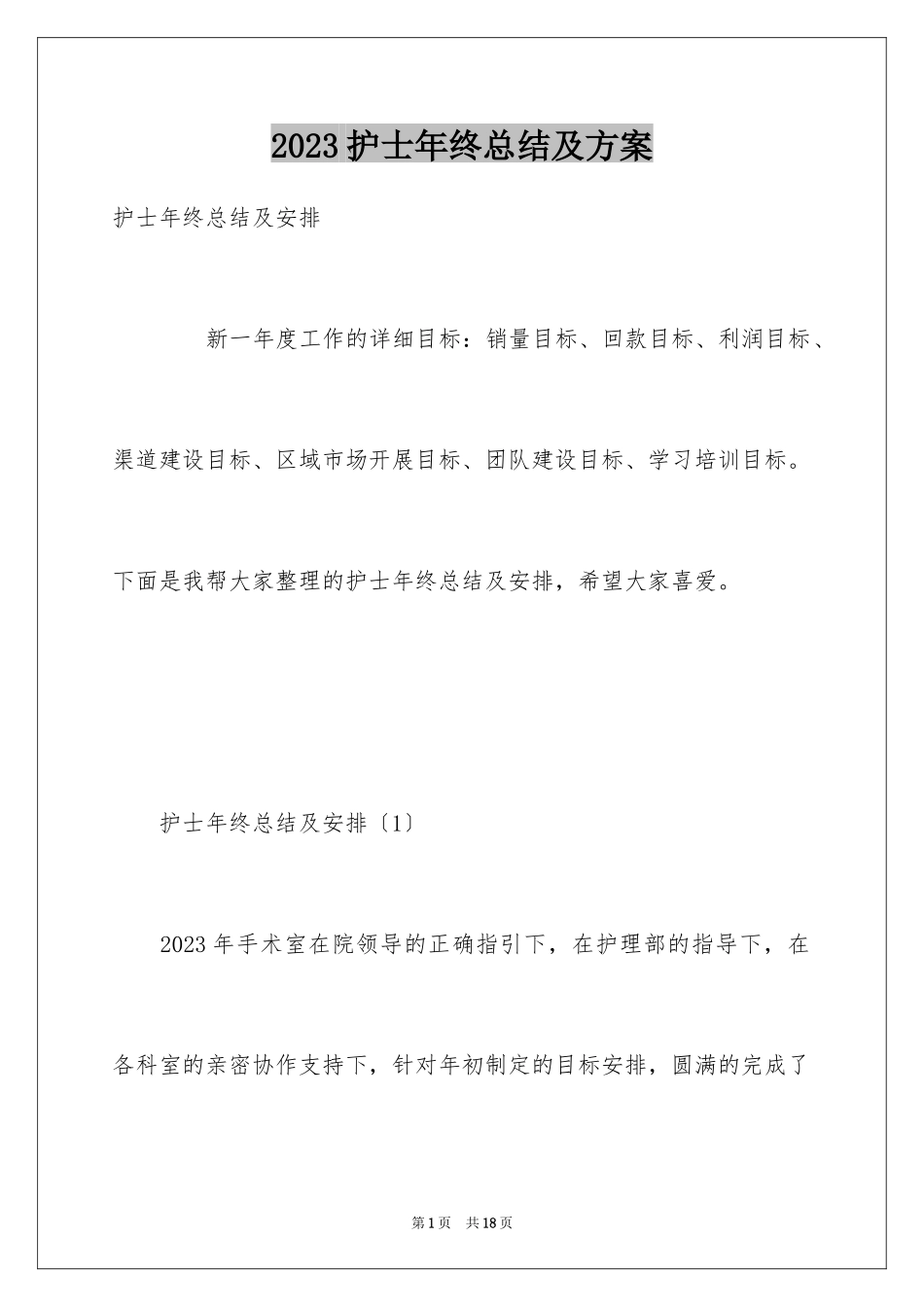 2023护士年终总结及计划范文.docx_第1页