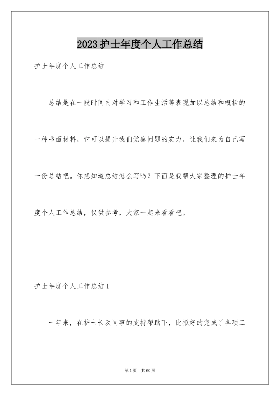 2023护士年度个人工作总结9范文.docx_第1页