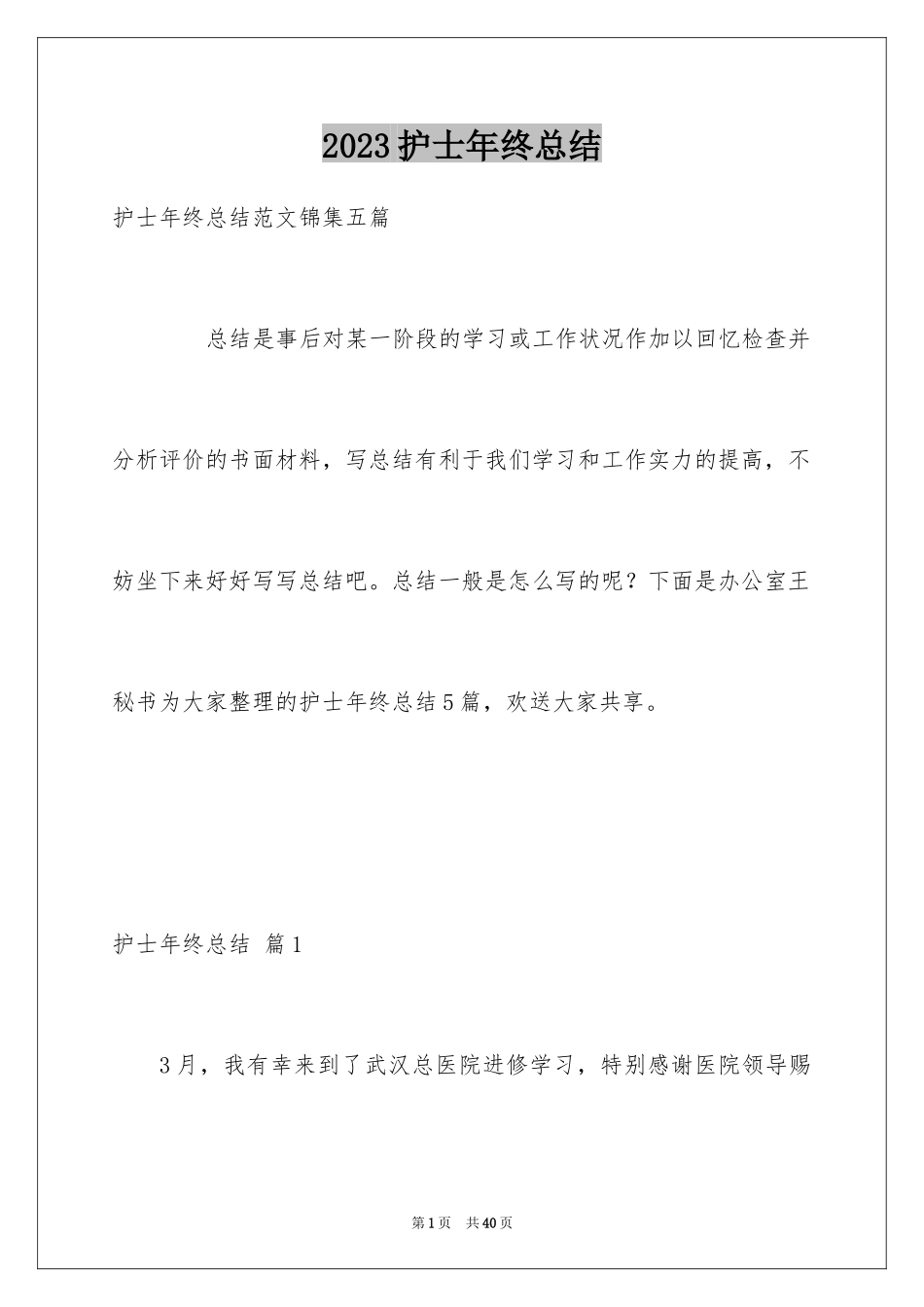 2023护士年终总结30范文.docx_第1页