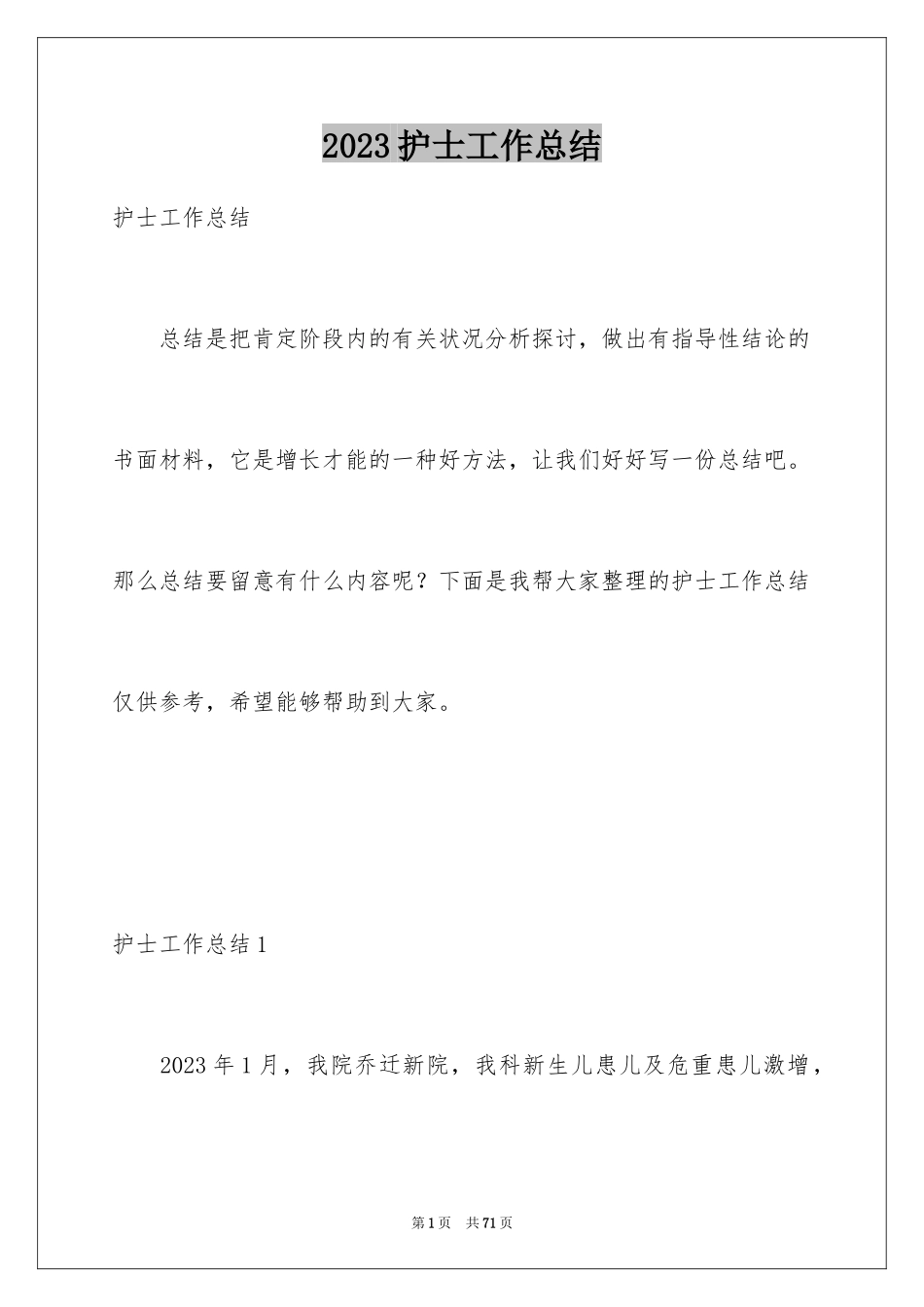 2023护士工作总结16范文.docx_第1页