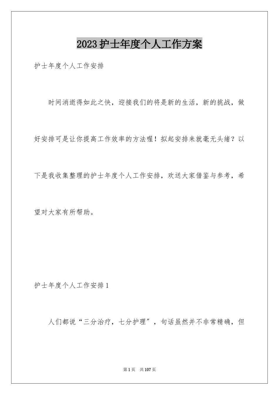 2023护士年度个人工作计划1范文.docx_第1页