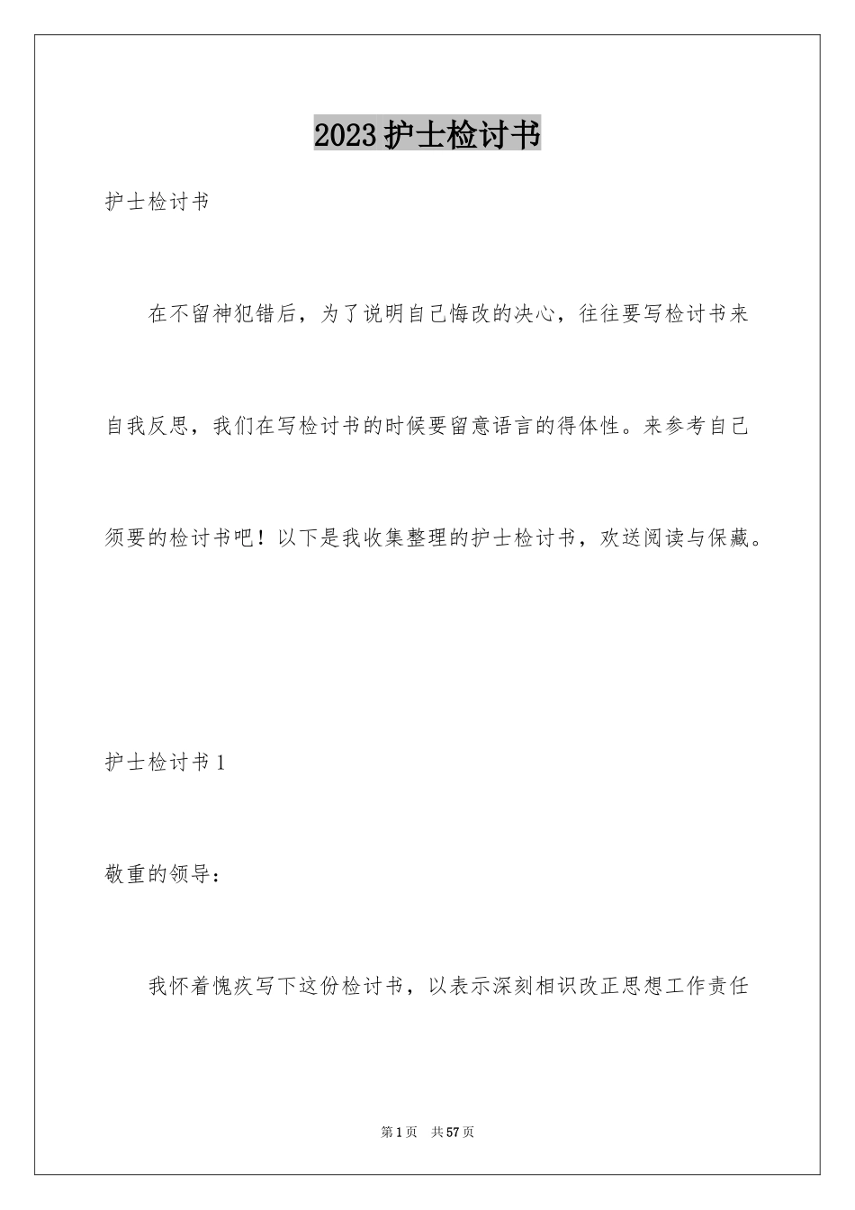 2023护士检讨书1范文.docx_第1页