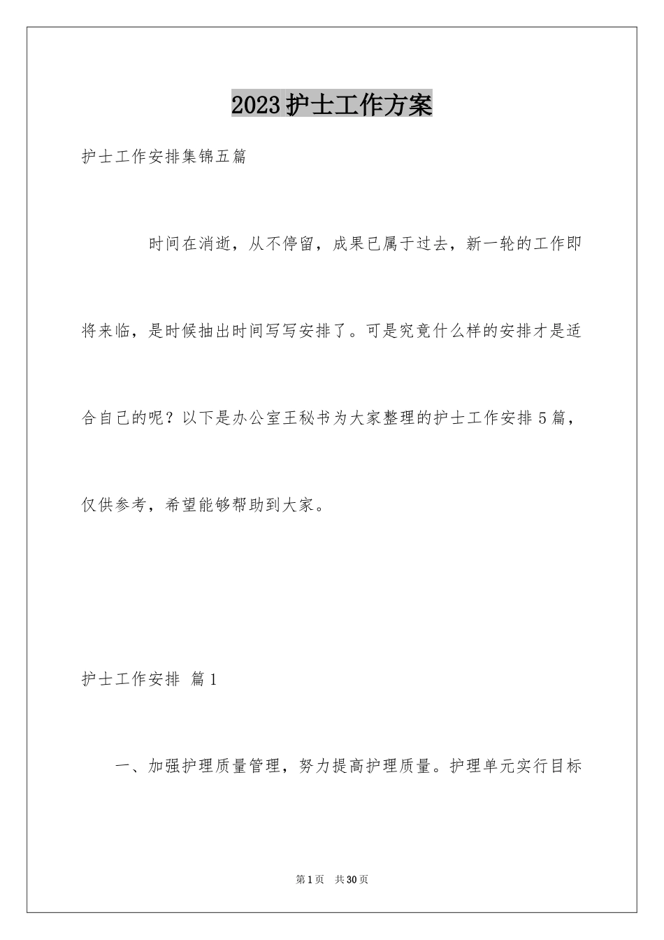 2023护士工作计划60范文.docx_第1页