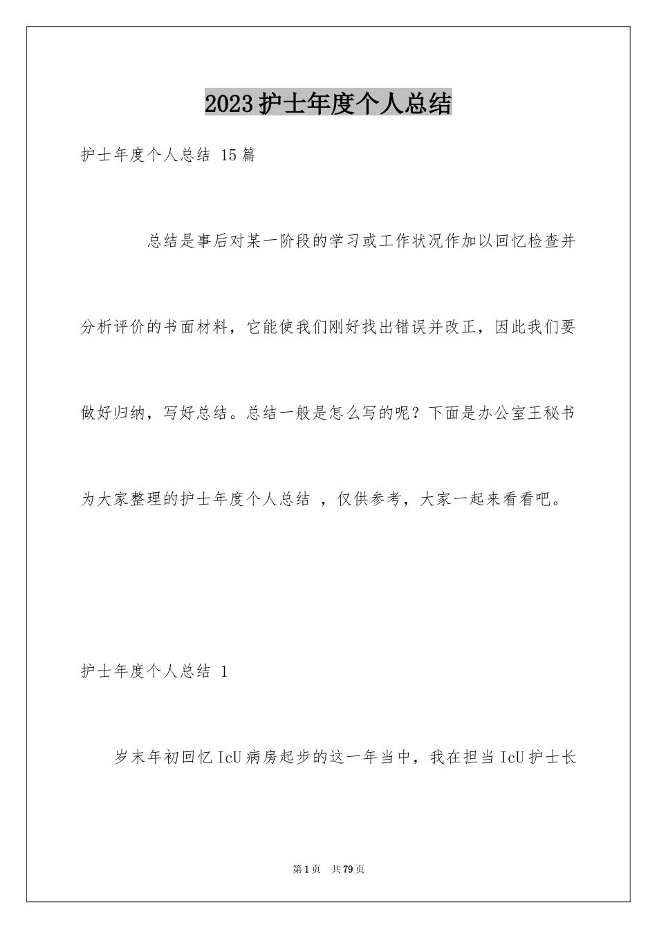 2023护士年度个人总结 范文.docx_第1页