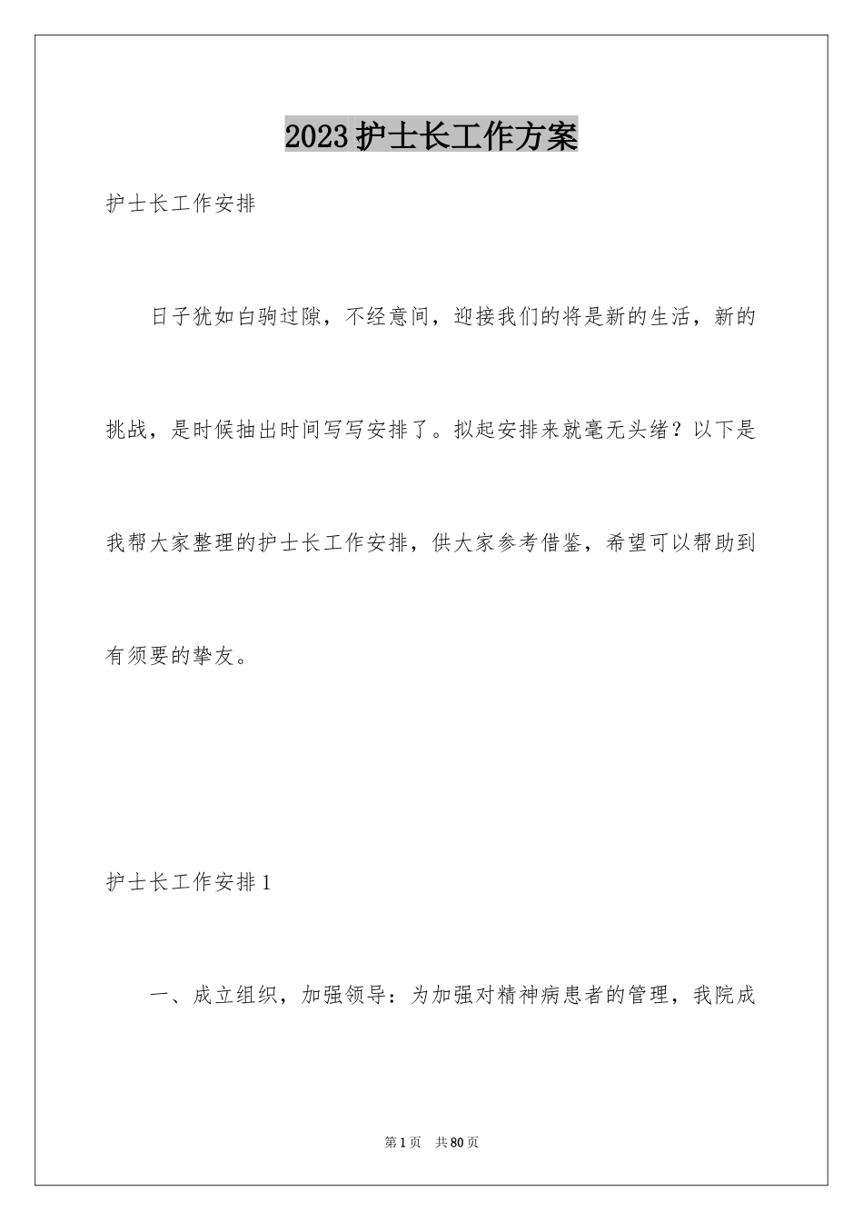2023护士长工作计划6范文.docx_第1页