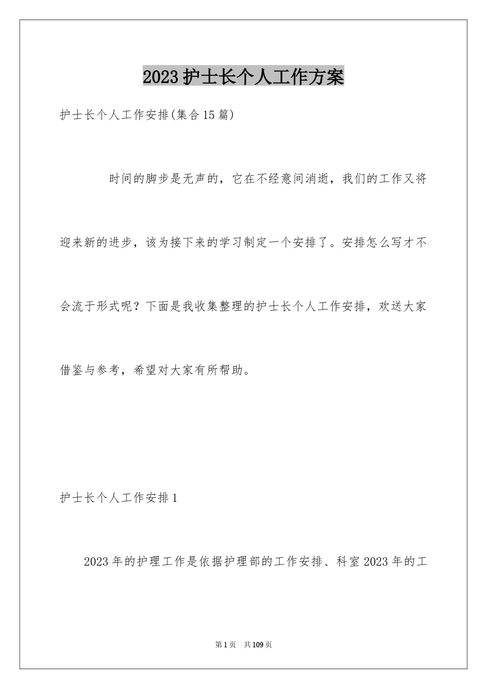 2023护士长个人工作计划范文.docx_第1页