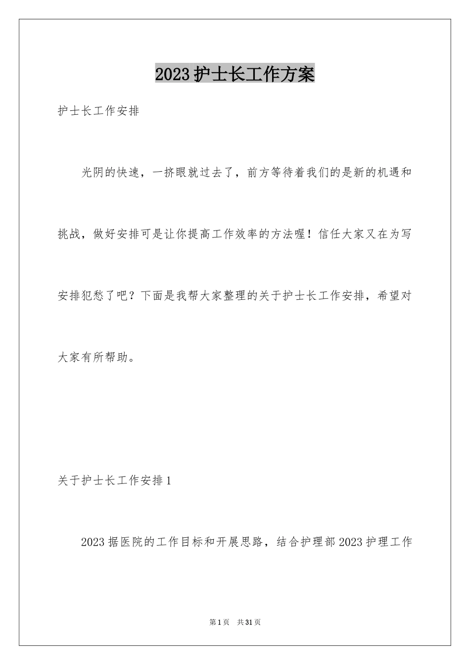 2023护士长工作计划14范文.docx_第1页