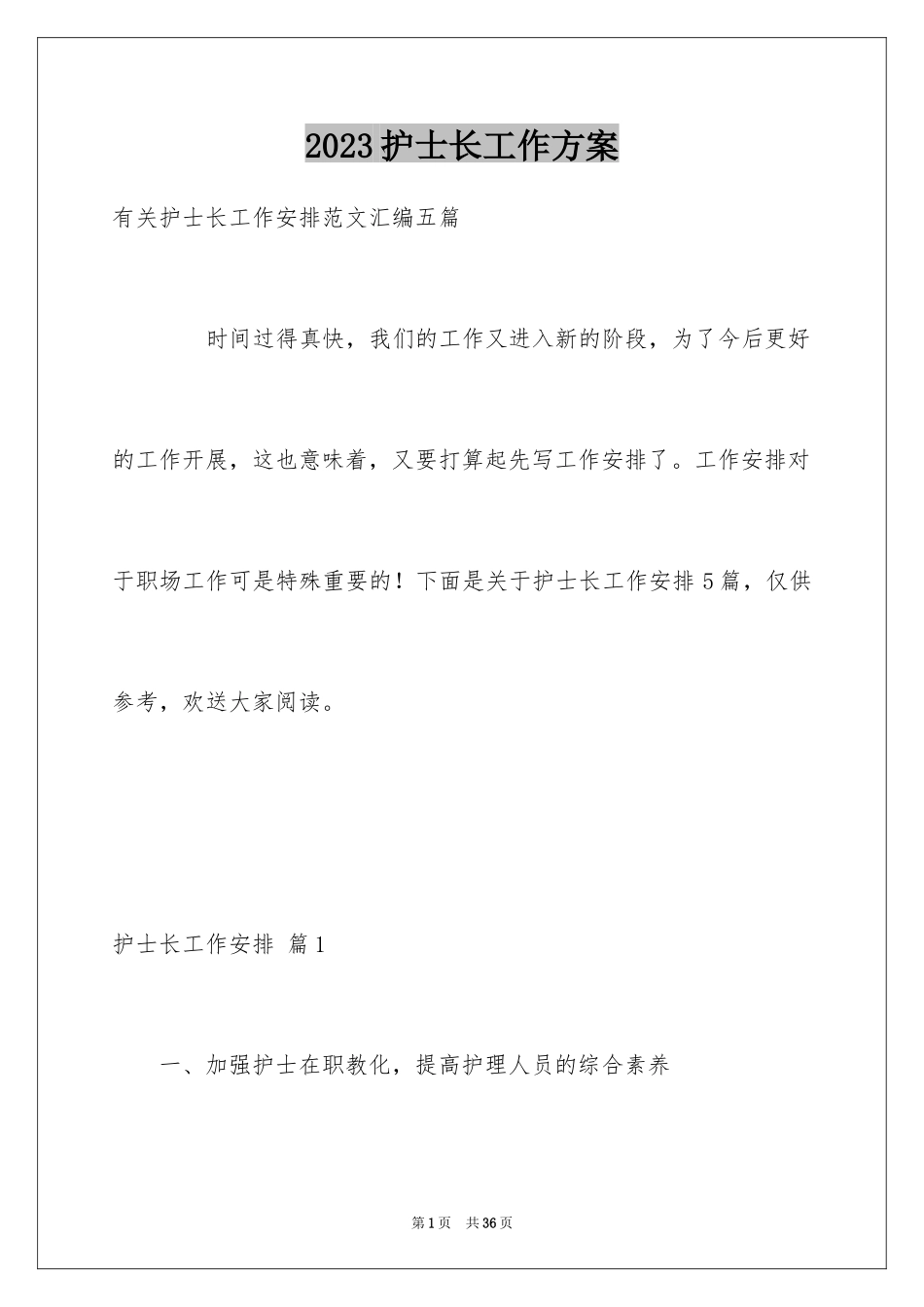 2023护士长工作计划17范文.docx_第1页