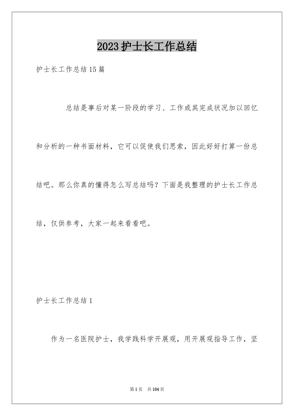 2023护士长工作总结2范文.docx_第1页